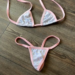 Baby pink white pearl sequin bikini stripper new outfit clubwear club